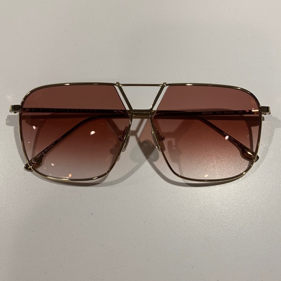 NWT [Victoria Beckham] Double Bridge Gold & Burgundy Sunglasses with Case - Picture 4 of 11